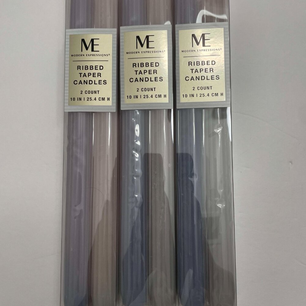 Modern Expressions 10" Ribbed Taper Candles, 2 ct (x3) Candle Sticks NEW